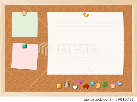 Corkboard with notepads and various pins 99016731