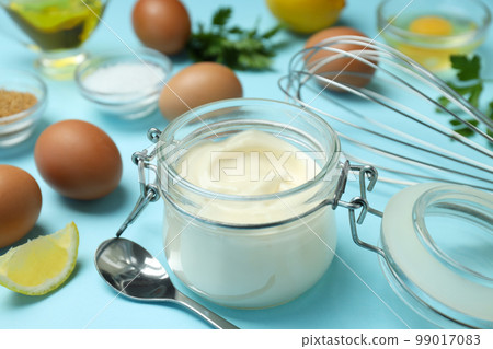 Concept of cooking egg sauce, mayonnaise sauce Concept of cooking egg sauce, mayonnaise sauce 99017083