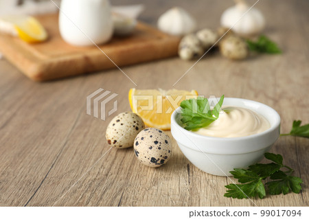 Concept of cooking egg sauce, mayonnaise sauce Concept of cooking egg sauce, mayonnaise sauce 99017094