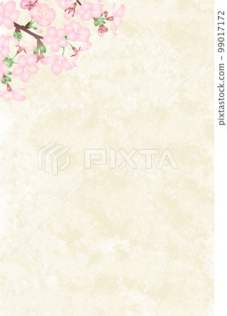 Japanese-style vector illustration of three-dimensional cherry blossoms on a Japanese paper-style background Postcard size vertical Japanese-style vector illustration of three-dimensional cherry blossoms on a Japanese paper-style background Postcard size vertical 99017172