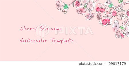 Watercolor style girly cherry blossom message card vector illustration pink background 99017179