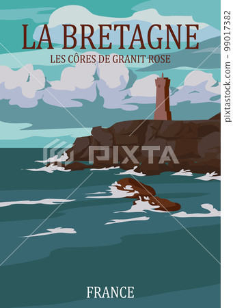 Travel retro poster La Bretagne France Lighthouse Travel retro poster La Bretagne France Lighthouse 99017382