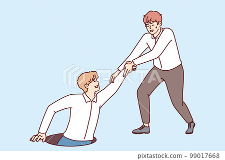 Man saves friend fell into hatch, extending helping hand in difficult situation Man saves friend fell into hatch, extending helping hand in difficult situation 99017668