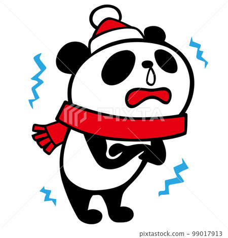 Cute simple panda Cold and trembling pose 99017913
