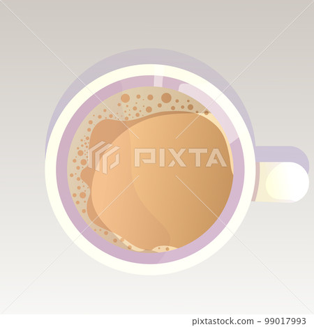 Coffee cup, beverage with caffeine, cappuccino in mug top view in cartoon style isolated on white background. Coffee cup, beverage with caffeine, cappuccino in mug top view in cartoon style isolated on white background. 99017993
