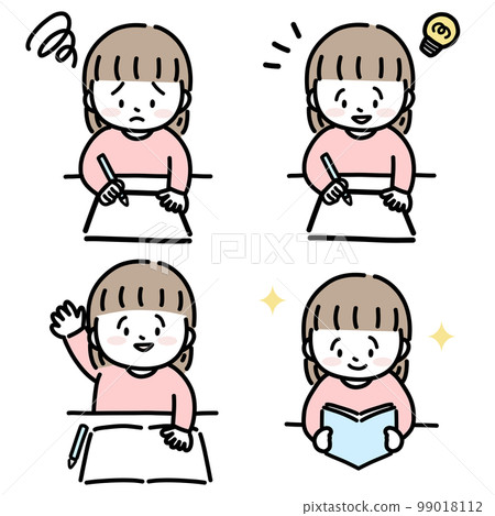 Child studying girl illustration set 99018112