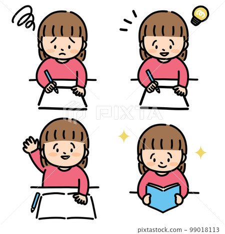 Child studying girl illustration set 99018113