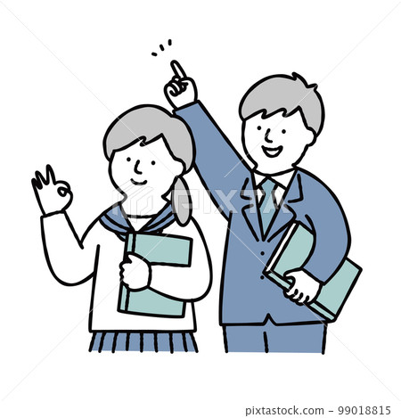Male and female students upper body illustration material blue 99018815