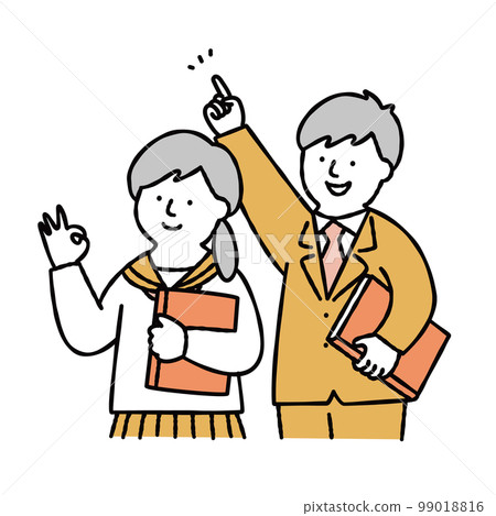 Male and female students upper body illustration material yellow 99018816