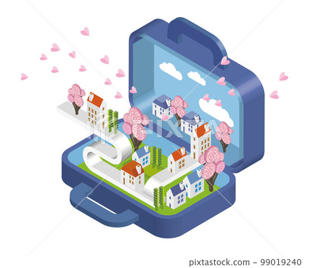 A beautiful spring cityscape and scenery of life with cherry blossoms. 99019240
