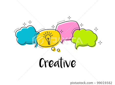 Brightspeech bubbles with icons light bulb and text Creative. Concept ideas or insight. 99019382