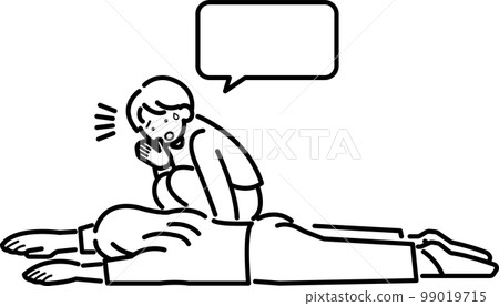 Illustration of a person who rescues a fallen woman Line drawing only 99019715