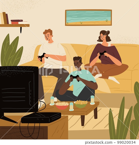 Friends playing video game at home vector 99020034