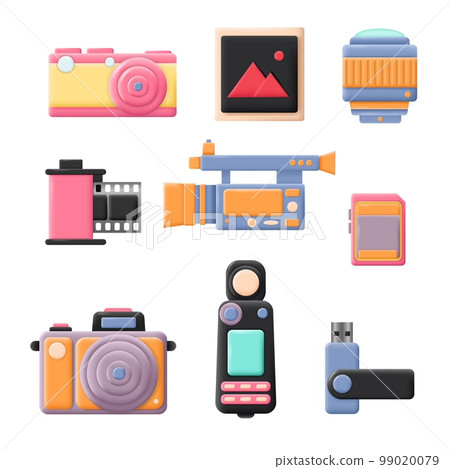 Vintage retro and modern photo camera icon set Vintage retro and modern photo camera icon set 99020079