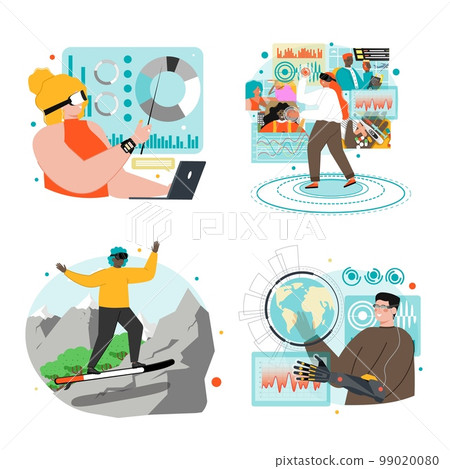 Metaverse concept people isolated scene vector set Metaverse concept people isolated scene vector set 99020080