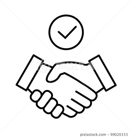 Handshake with check icon. Commitment line symbol Handshake with check icon. Commitment line symbol 99020153