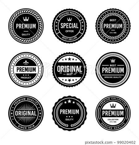 Classic Vintage Retro Premium Vector Badge, Emblem, Logo, Label, Sticker, Stamp, Symbol, Seal, Banner Frame Collection Set Classic Vintage Retro Premium Vector Badge, Emblem, Logo, Label, Sticker, Stamp, Symbol, Seal, Banner Frame Collection Set 99020402