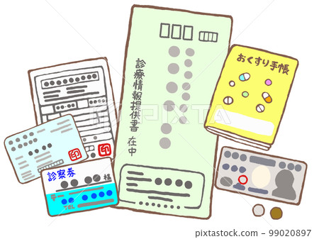 Items to bring with you when you first visit a medical institution Health insurance card Medication notebook Medical information provision form 99020897