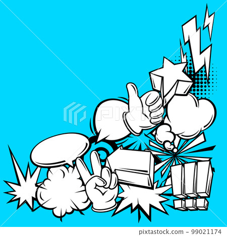 Frame with comic speech bubbles signs and symbols. Cartoon pop art creative image. 99021174
