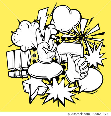 Frame with comic speech bubbles signs and symbols. Cartoon pop art creative image. Frame with comic speech bubbles signs and symbols. Cartoon pop art creative image. 99021175