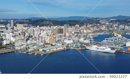 Aerial view of harbor scenery near Kagoshima New Port Aerial view of harbor scenery near Kagoshima New Port 99021237