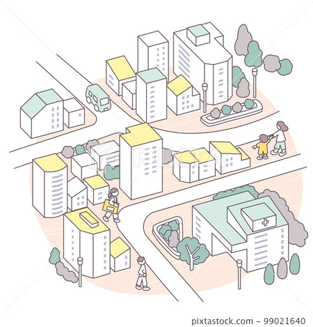liveliness of the city. town with a hospital 99021640