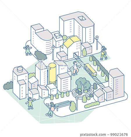 A town during commute time. under bright sunlight A town during commute time. under bright sunlight 99021676