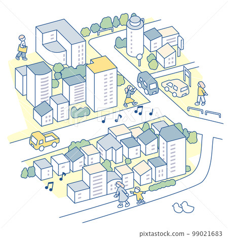 A city full of noise. walking with family 99021683