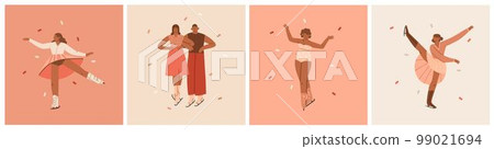 Hand drawn vector abstract graphic Merry Christmas and Happy new year illustration figure ice skating people.Christmas cute design background.Winter holiday art concept.Modern creative greeting card. 99021694