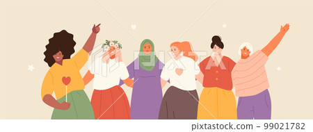 Beautiful happy women hugging woman day 99021782