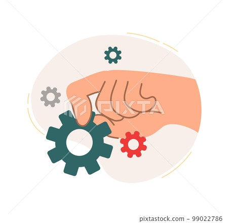 The hand holds the gear. The concept of a business idea, startup, organization, brainstorming. Vector illustration isolated on a white background 99022786