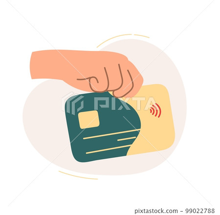 The hand holds a bank card. The concept of a business idea, startup, organization, brainstorming. Vector illustration isolated on a white background The hand holds a bank card. The concept of a business idea, startup, organization, brainstorming. Vector illustration isolated on a white background 99022788