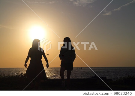 一個女人在夕陽背景下的剪影 99023240