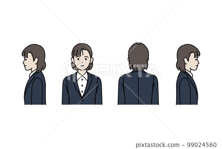 Illustration set of a young woman in a suit looking in various directions Illustration set of a young woman in a suit looking in various directions 99024560