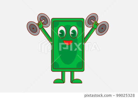 Strong banknote with dumbbell. Currency illustration for children. Strong banknote with dumbbell. Currency illustration for children. 99025328