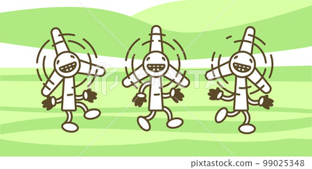 Wind generator on legs with smile vintage 50th cartoon illustration 99025348