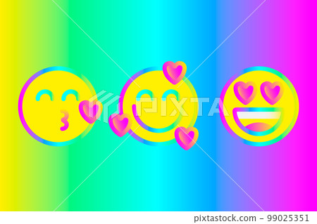 Flat classic vintage face emoji set. Retro 90s style emoticon. 99025351