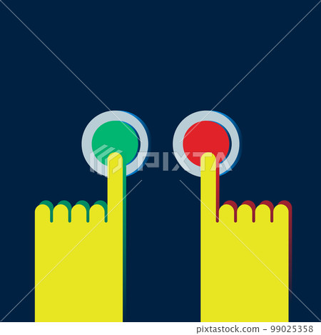 Hands with two decision buttons to push. Finger... - Stock Illustration ...