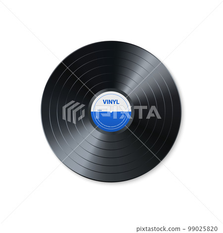 Vinyl music record. Design of retro audio disk. Realistic vintage gramophone disc with cover mockup. Vector illustration Vinyl music record. Design of retro audio disk. Realistic vintage gramophone disc with cover mockup. Vector illustration 99025820