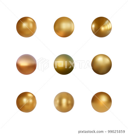 Set of gold sphere isolated on white background. Collection of golden bubble. Vector illustration 99025859