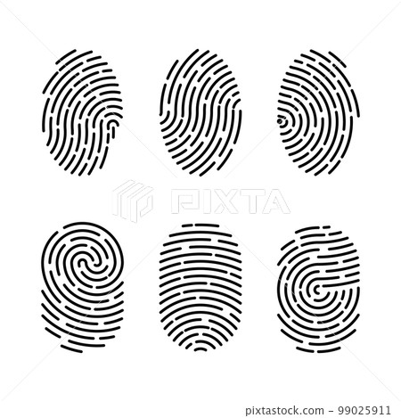 Set of vector illustrations of security fingerprint authentication. Finger identity, technology biometric illustration. Fingerprint template collection 99025911