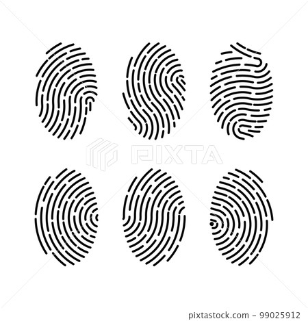 Set of vector illustrations of security fingerprint authentication. Finger identity, technology biometric illustration. Fingerprint template collection 99025912
