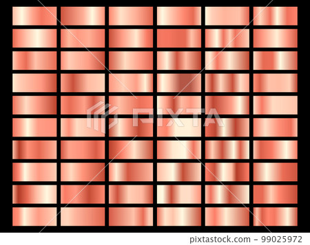 Set of gold rose foil texture. Collection of pink metallic textures isolated on black background. Vector illustration 99025972