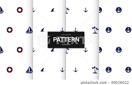 Set of  blue seamless patterns. Vector seamless nautical textures 99026022