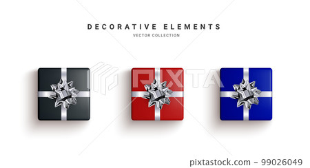 Collection of realistic gift boxes, decorative presents isolated on white background. Vector illustration Collection of realistic gift boxes, decorative presents isolated on white background. Vector illustration 99026049