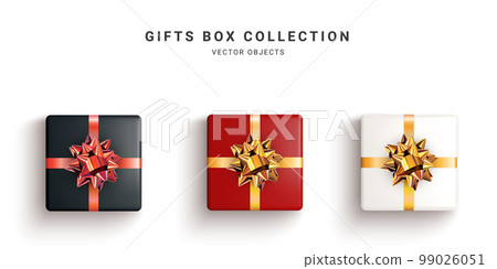 Collection of realistic gift boxes, decorative presents isolated on white background. Vector illustration Collection of realistic gift boxes, decorative presents isolated on white background. Vector illustration 99026051