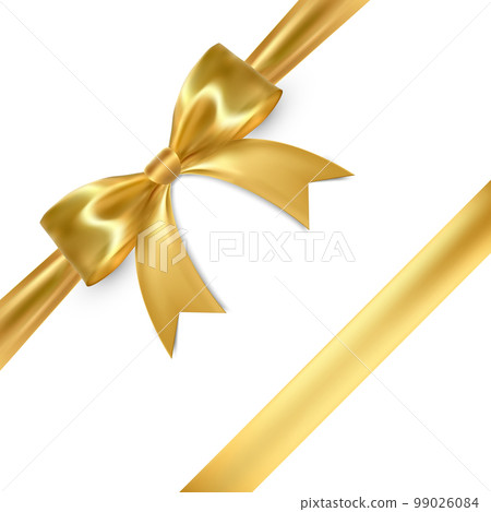 Realistic vector bow isolated on white background. Golden gift bows for cards, presentation, valentine's day, christmas and birthday illustrations 99026084