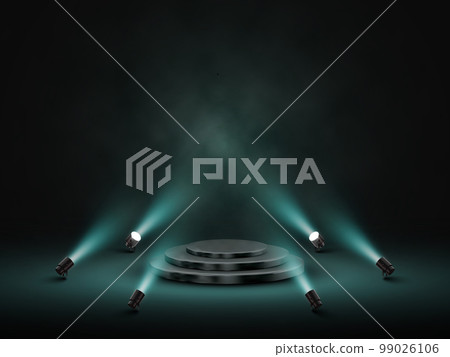 Podium with lighting. Stage, Podium, Scene for Award Ceremony with spotlights. Vector illustration Podium with lighting. Stage, Podium, Scene for Award Ceremony with spotlights. Vector illustration 99026106