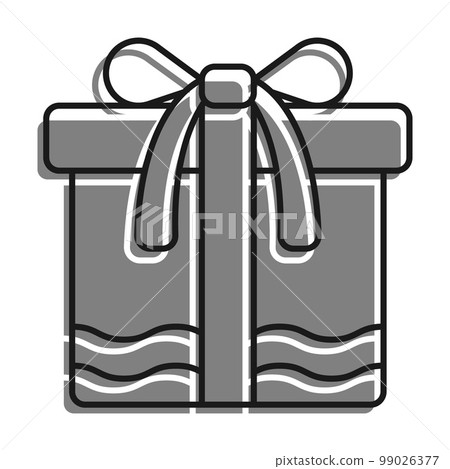 Linear filled with gray color icon. Gift Holiday Box With Bow On Top. Gifts And Surprises For New Year 2022 And Birthday. Simple black and white vector Isolated On white background Linear filled with gray color icon. Gift Holiday Box With Bow On Top. Gifts And Surprises For New Year 2022 And Birthday. Simple black and white vector Isolated On white background 99026377