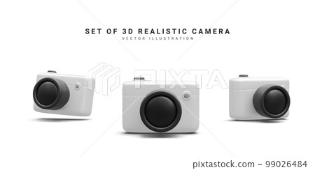 Set of 3d realistic camera isolated on white background. Vector illustration Set of 3d realistic camera isolated on white background. Vector illustration 99026484